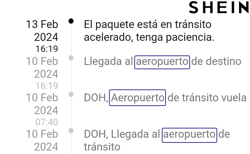 llegada al aeropuerto de transito shein